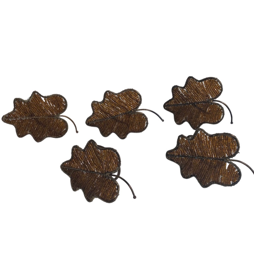 Beaded Leaf Napkin Rings Set of 5